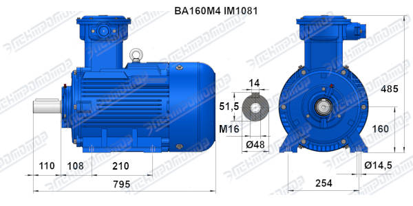 Размеры двигателя ВА160М6 IM1081