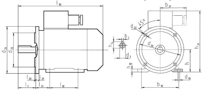 габаритный чертеж электродвигателя АИМЛ