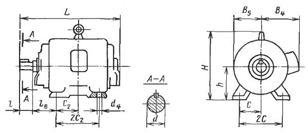 Чертеж электродвигателя АО2, IM1001.