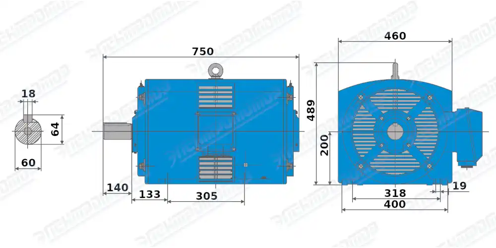 Чертеж электродвигателя АМН200L6 Чертеж монтажного исполнения IM1001 (B3)