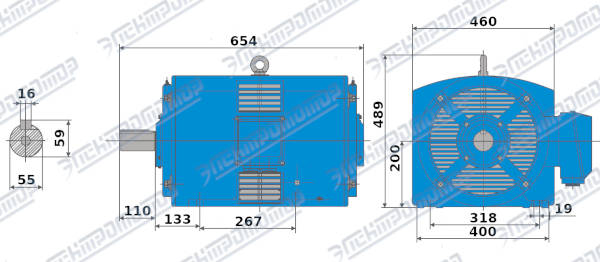 Чертеж электродвигателя АМН200М2 Чертеж монтажного исполнения IM1001 (B3)