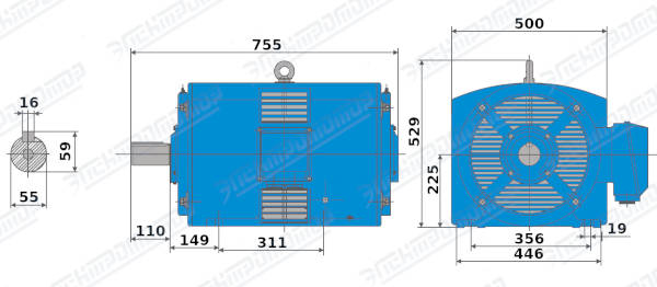 Чертеж электродвигателя АМН225М2 Чертеж монтажного исполнения IM1001 (B3)