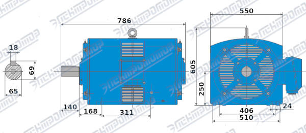 Чертеж электродвигателя АМН250S2 Чертеж монтажного исполнения IM1001 (B3)