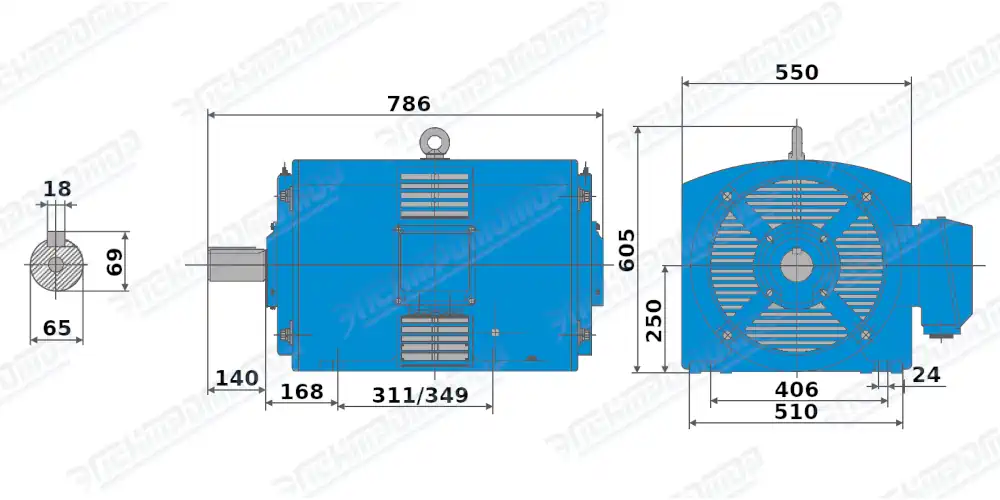 Чертеж электродвигателя АМН250S2 Чертеж монтажного исполнения IM1001 (B3)