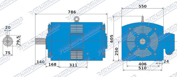 Чертеж электродвигателя АМН250S4 Чертеж монтажного исполнения IM1001 (B3)