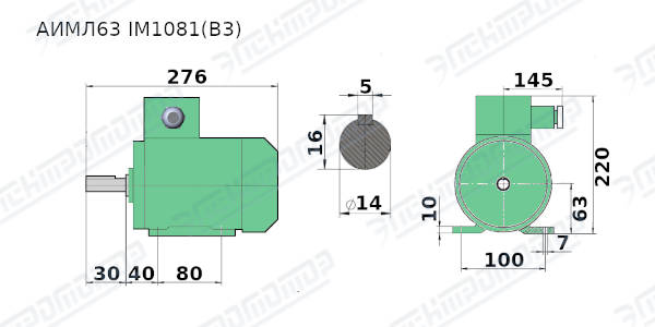 Размеры двигателя АИМЛ63А2 IM1081