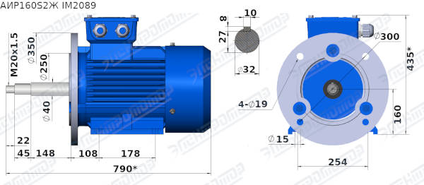Чертеж электродвигателя АИР160S2Ж IM2089