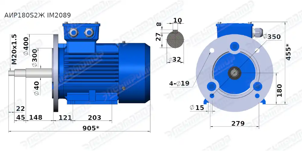Размеры двигателя АИР180S2Ж