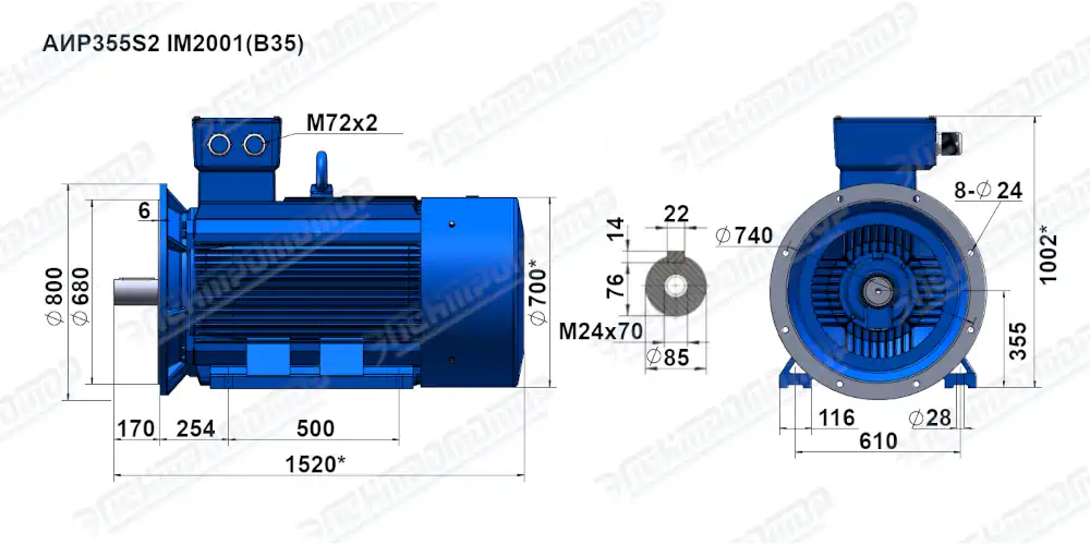 Чертеж электродвигателя АИР355S2 Чертеж монтажного исполнения IM2001 (B35)