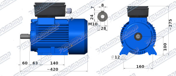 Чертеж электродвигателя АИРЕ100S4 Чертеж монтажного исполнения IM1081 (B3)