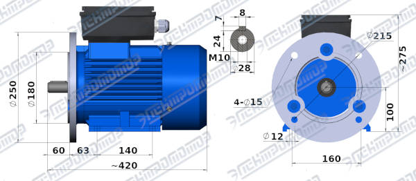 Чертеж электродвигателя АИРЕ100S4 Чертеж монтажного исполнения IM2081 (B35)