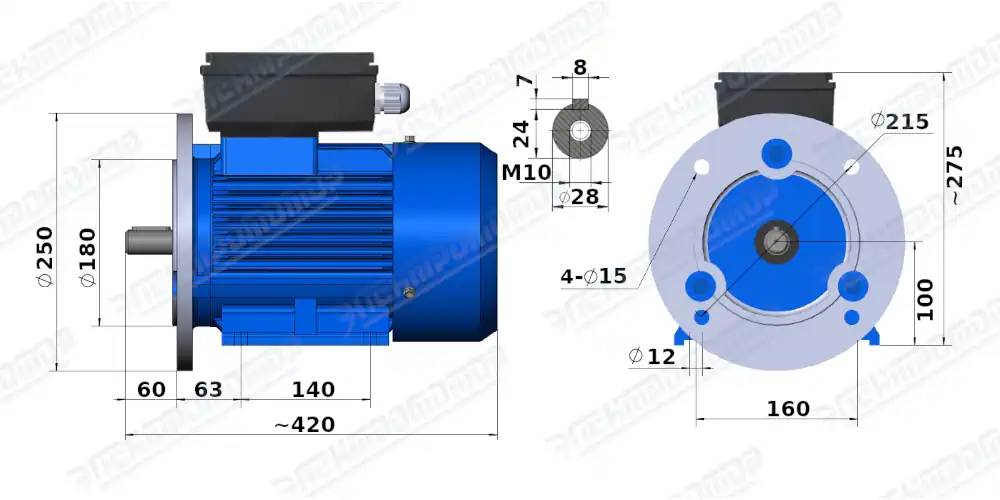 Чертеж электродвигателя АИРЕ100S4 Чертеж монтажного исполнения IM2081 (B35)