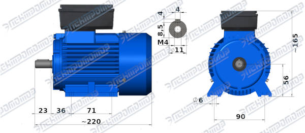 Чертеж электродвигателя АИРЕ56В2 Чертеж монтажного исполнения IM1081 (B3)