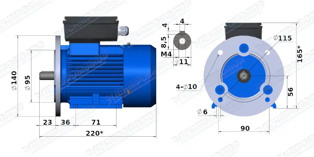 Чертеж электродвигателя АИРЕ56С2 Чертеж монтажного исполнения IM2081 (B35)