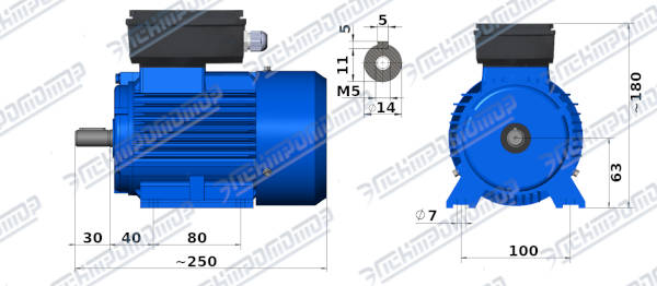 Чертеж электродвигателя АИРЕ63С2 Чертеж монтажного исполнения IM1081 (B3)