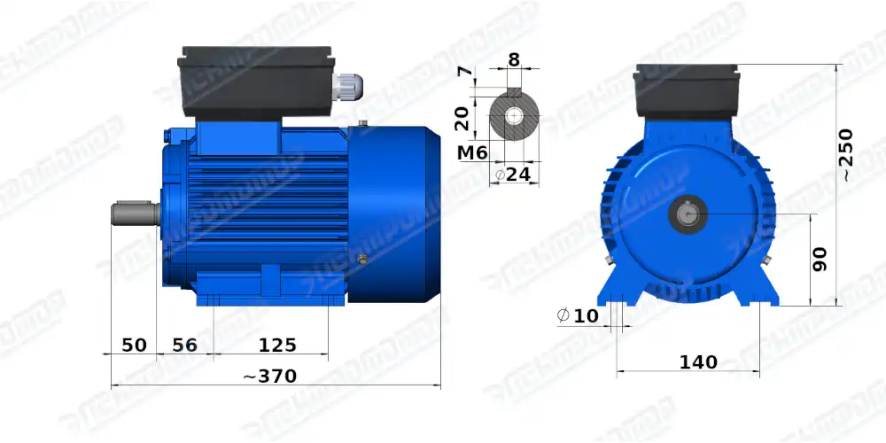 Чертеж электродвигателя АИРЕ90L4 Чертеж монтажного исполнения IM1081 (B3)