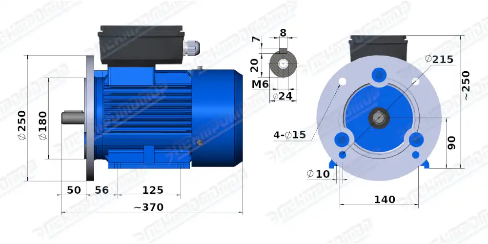Чертеж электродвигателя АИРЕ90L4 Чертеж монтажного исполнения IM2081 (B35)