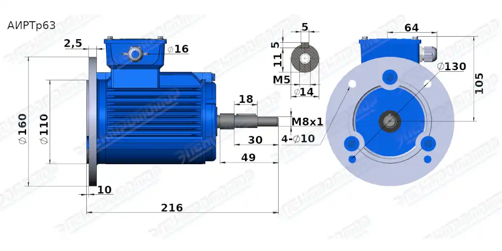 Размеры двигателя АИР63А4Тр и АИР63В4Тр IM3281