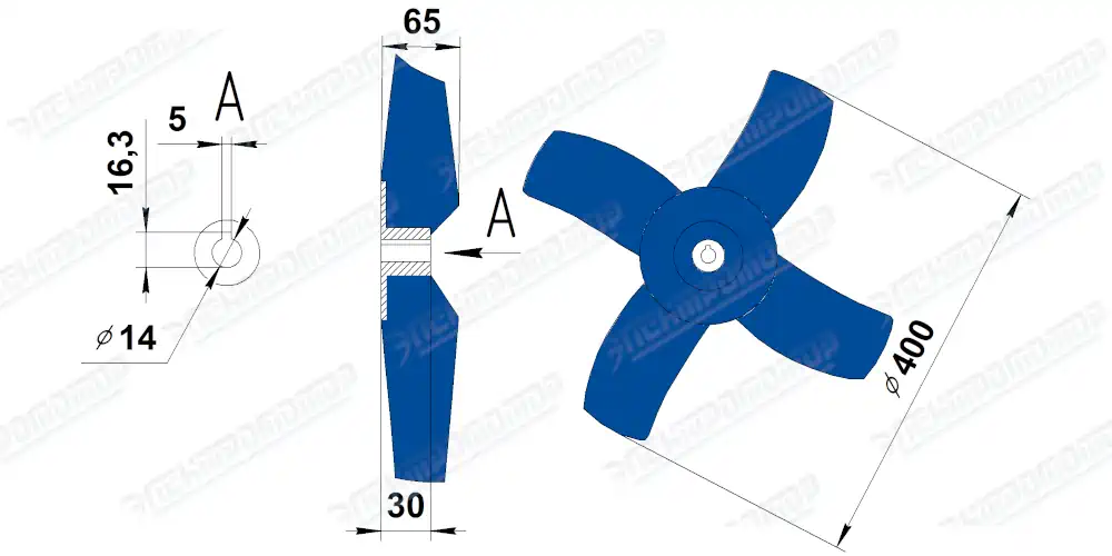 Чертеж крыльчатки АИР63А4Тр и АИР63В4Тр IM3281