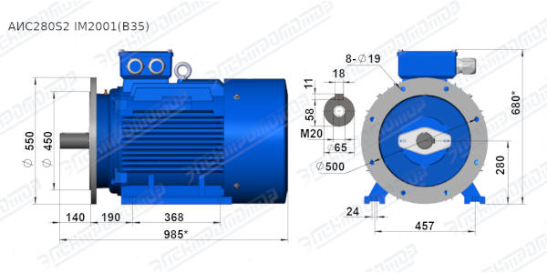 Чертеж электродвигателя АИС280S2 Чертеж монтажного исполнения IM2081 (B35)