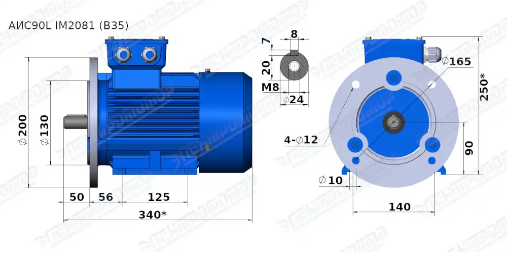 Чертеж электродвигателя АИС90L8 Чертеж монтажного исполнения IM2081 (B35)