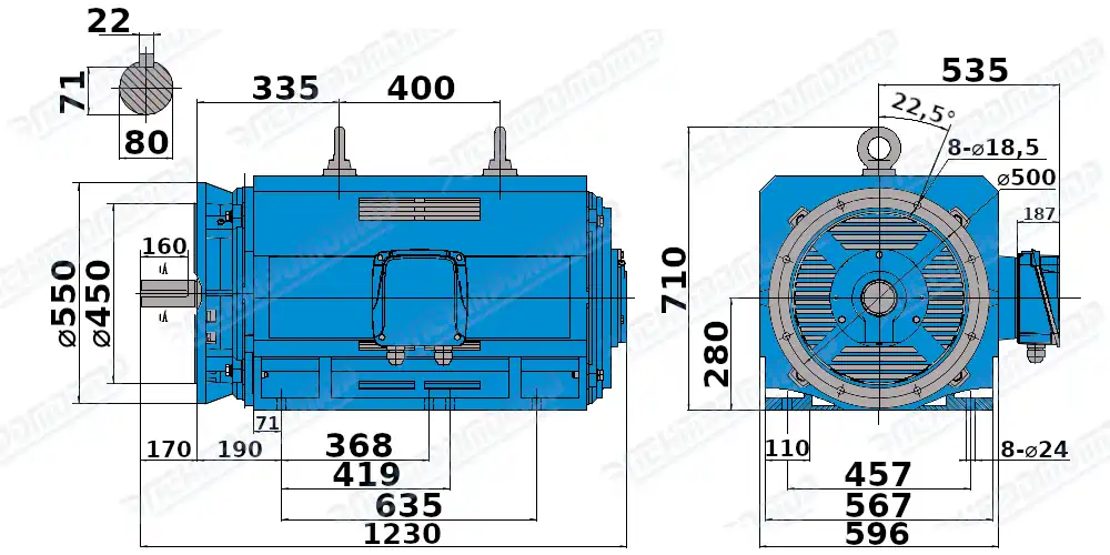 Чертеж электродвигателя АМН280МС4 Чертеж монтажного исполнения IM2001 (B35)
