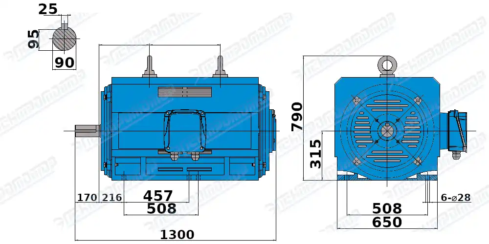 Чертеж электродвигателя АМН315МВ4 Чертеж монтажного исполнения IM1001 (B3)