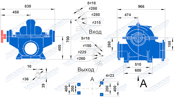 Чертеж Д320-50 (Чертеж насоса: Размеры насосов)