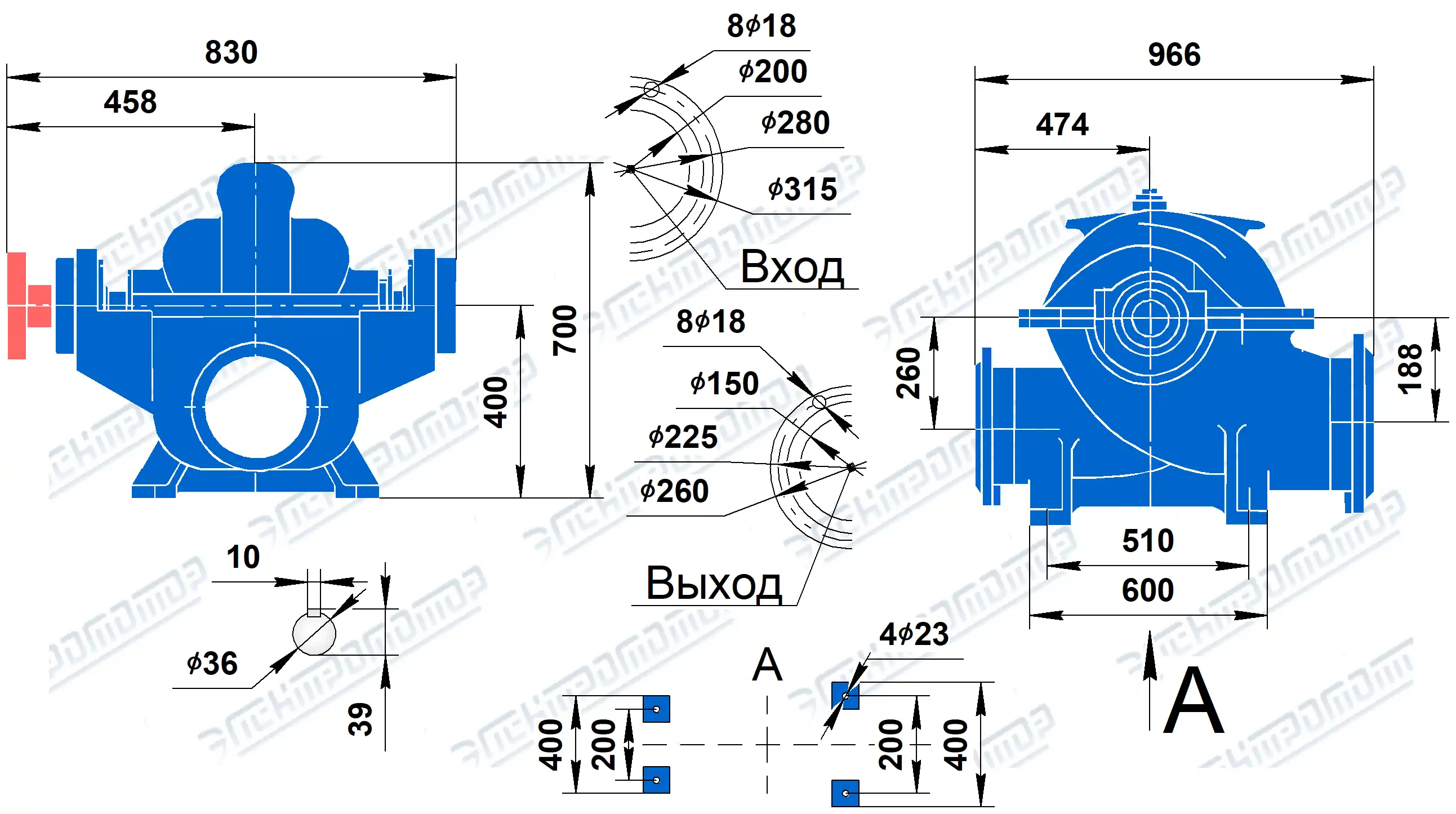 Чертеж Д320-50 (Чертеж насоса: Размеры насосов)