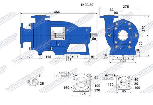Чертеж 1К20/30 (Чертеж насоса: На раме без двигателя)