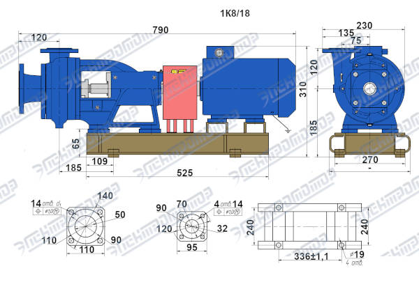 Чертеж 1К8/18 (Чертеж насоса: На раме с двигателем)
