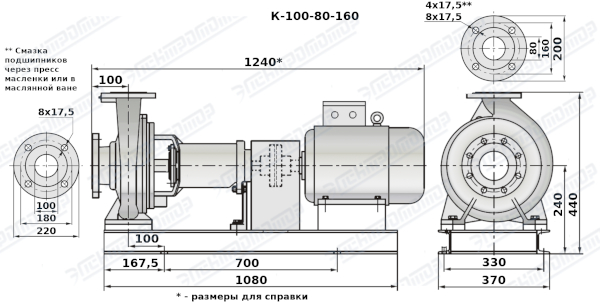 Чертеж К100-80-160 (Чертеж насоса: На раме с двигателем)