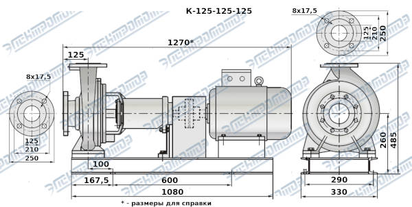 Чертеж К125-125-125 (Чертеж насоса: На раме с двигателем)