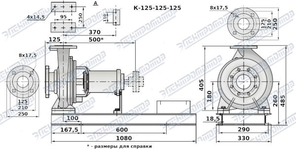 Чертеж К125-125-125 (Чертеж насоса: На раме без двигателя)