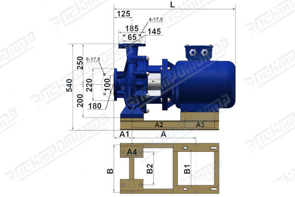 Чертеж КМ100-65-250 (Чертеж насоса: Насосный агрегат)
