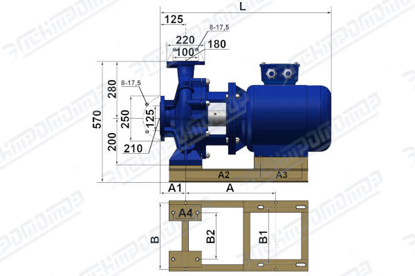 Чертеж КМ125-100-160 (Чертеж насоса: Насосный агрегат)