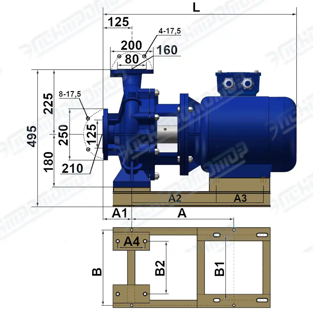 Чертеж КМ125-80-160 (Чертеж насоса: Насосный агрегат)