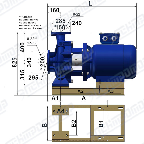 Чертеж КМ200-150-315 (Чертеж насоса: Насосный агрегат)