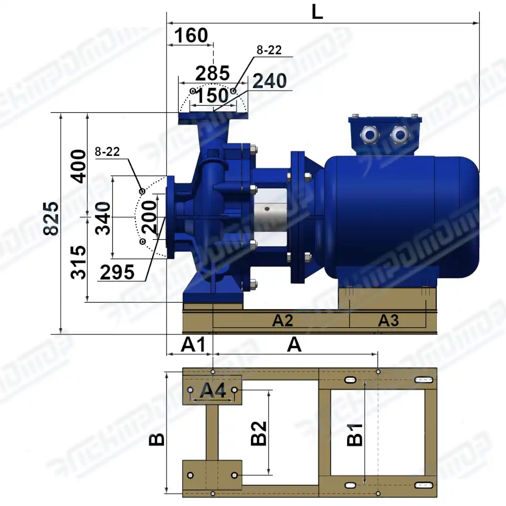 Чертеж КМ200-150-315 (Чертеж насоса: Насосный агрегат)