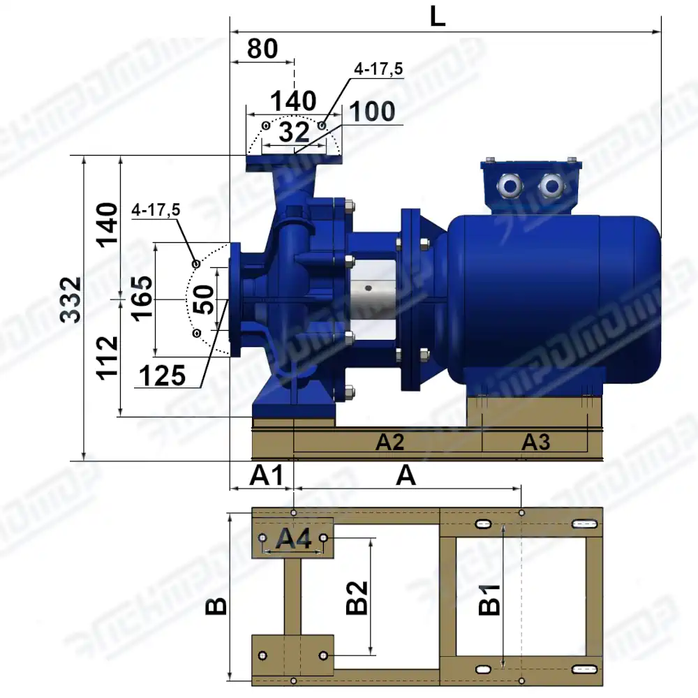 Чертеж КМ50-32-125 (Чертеж насоса: Насосный агрегат)