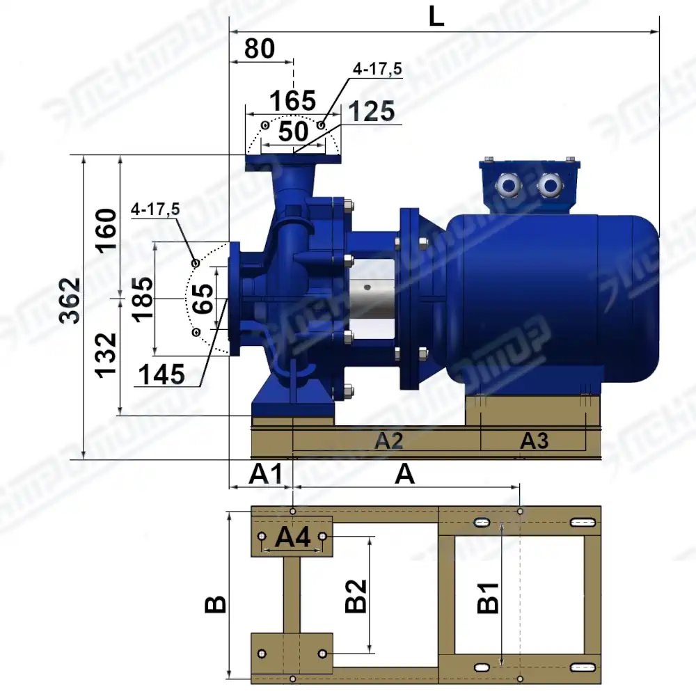 Чертеж КМ65-50-160 (Чертеж насоса: Насосный агрегат)