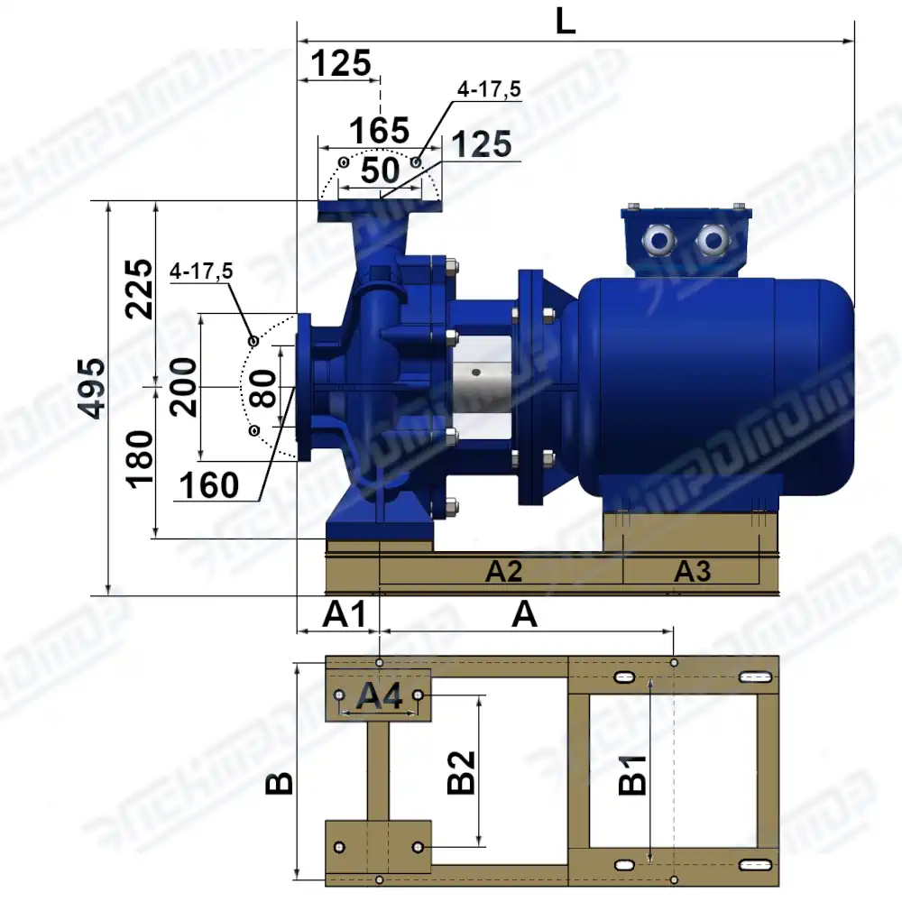 Чертеж КМ80-50-250 (Чертеж насоса: Насосный агрегат)