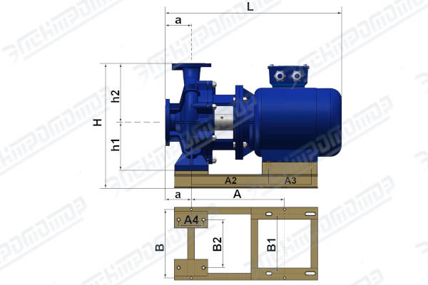 Размеры насоса КМ с торцовым уплотнением