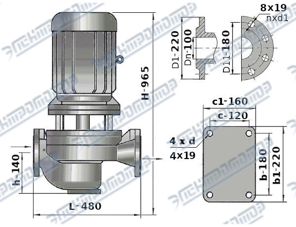 Чертеж КМЛ100-125 (Чертеж насоса: Насосный агрегат)
