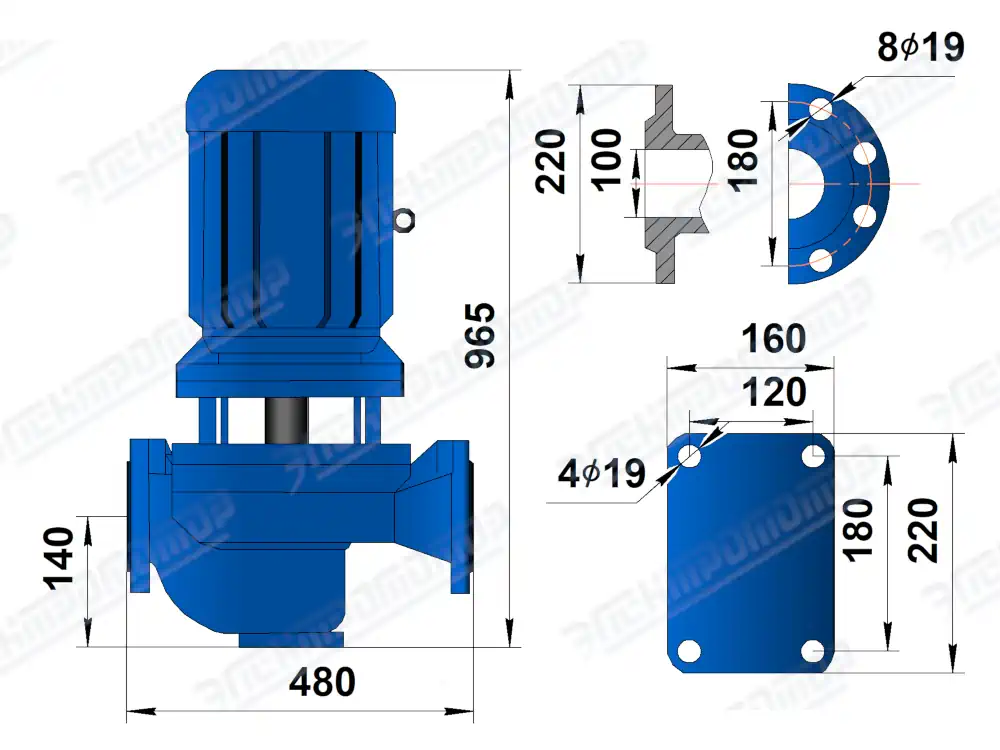 Чертеж КМЛ100-125 (Чертеж насоса: Насосный агрегат)