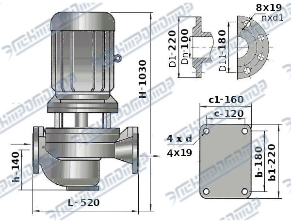 Чертеж КМЛ100-160 (Чертеж насоса: Насосный агрегат)