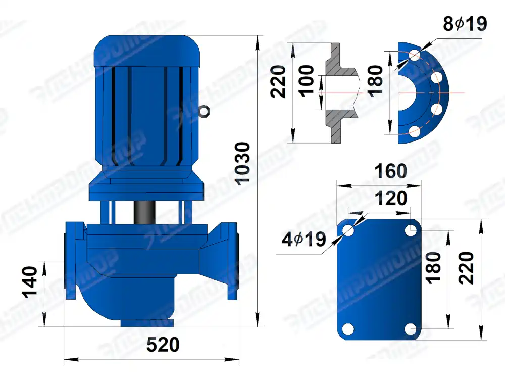 Чертеж КМЛ100-160 (Чертеж насоса: Насосный агрегат)