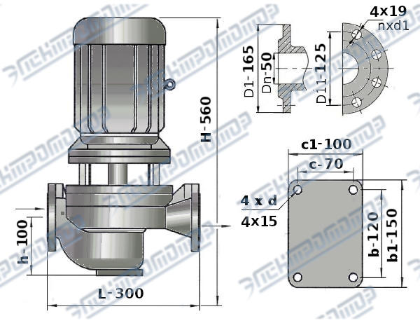 Чертеж КМЛ50-125 (Чертеж насоса: Насосный агрегат)