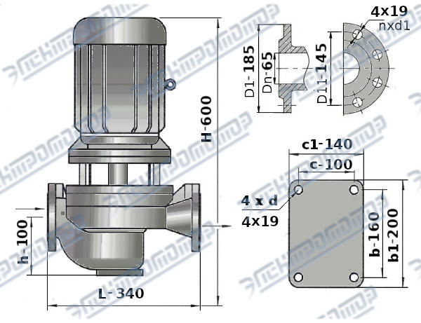 Чертеж КМЛ65-125 (Чертеж насоса: Насосный агрегат)