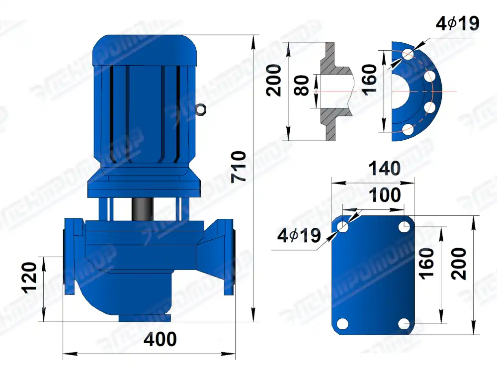 Чертеж КМЛ80-125 (Чертеж насоса: Насосный агрегат)